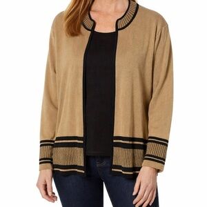 Ming Wang Brown and Black Open Front Women’s Cardigan - Size Large